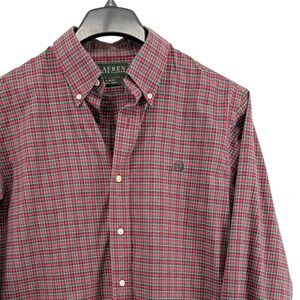 Lauren Ralph Lauren Mens 16 34/35 Pre-Owned Shirt Red/Green Plaid Slim Non Iron